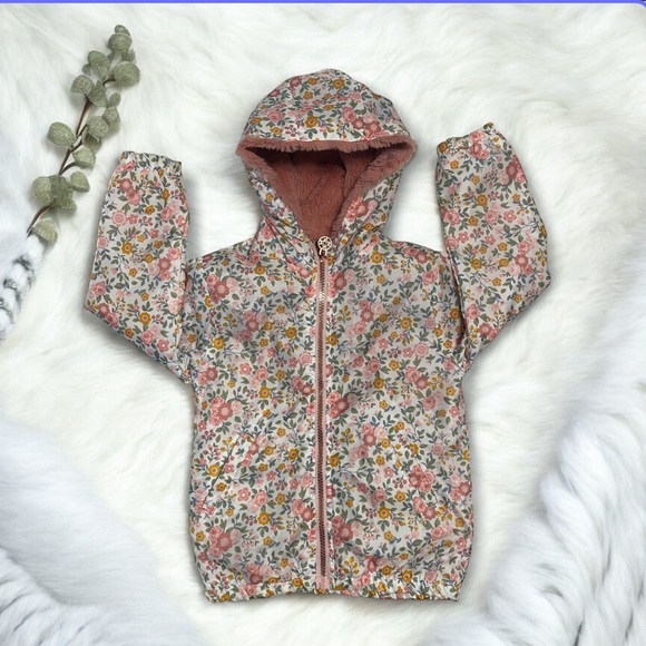 Nicole Miller Other - Nicole Miller Reversible Floral Hooded Jacket with Pink and Yellow Accents